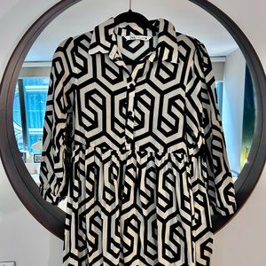 Zara Black and White geometric Karen tiered midi shirt dress